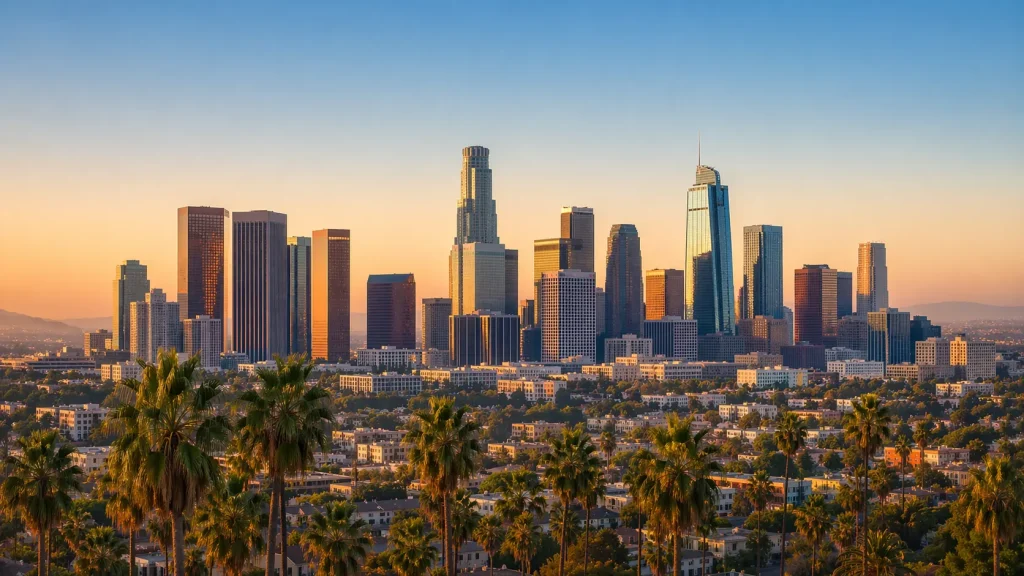 Los Angeles skyline at sunset representing home health care services in Los Angeles